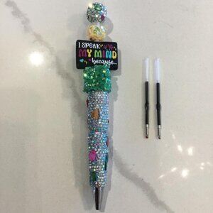 Rhinestone Beaded Pens w/Two Additional Ink Refills "I Speak My Mind Because"